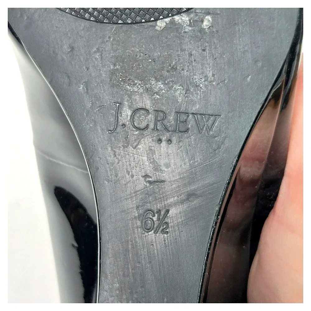 JCrew Sylvia Wedge Pumps Black Patent Leather Almond Toe Shoes US 6.5 EU 37